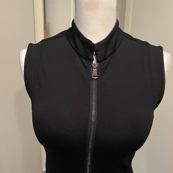 As U Wish Black Faux Leather Trimmed Bodycon Zip Front Ponte Dress, Size 4 - Picture 3 of 16